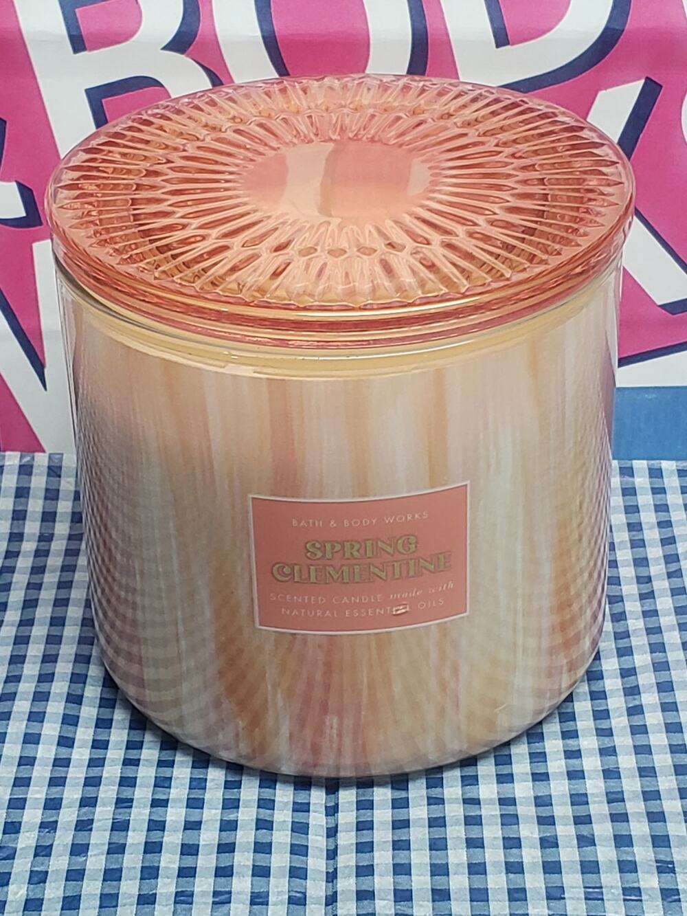 BBW Spring Clementine Large 3 Wick Candle with Decorative Glass Lid